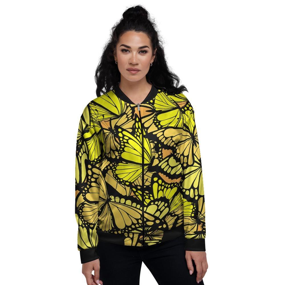 Yellow Monarch Butterfly Women's Bomber Jacket-grizzshop