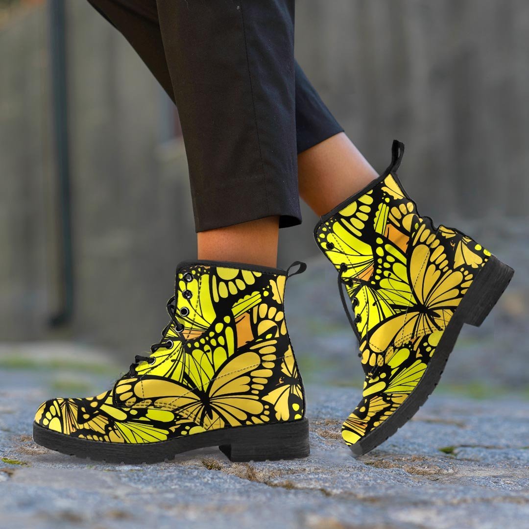 Yellow Monarch Butterfly Women's Boots-grizzshop