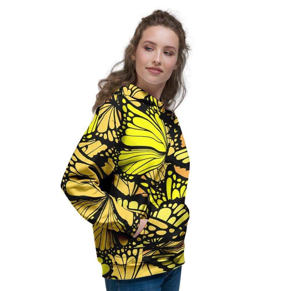 Yellow Monarch Butterfly Women's Hoodie-grizzshop