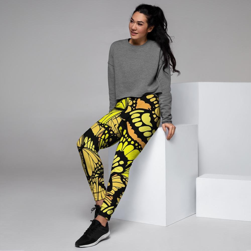 Yellow Monarch Butterfly Women's Joggers-grizzshop