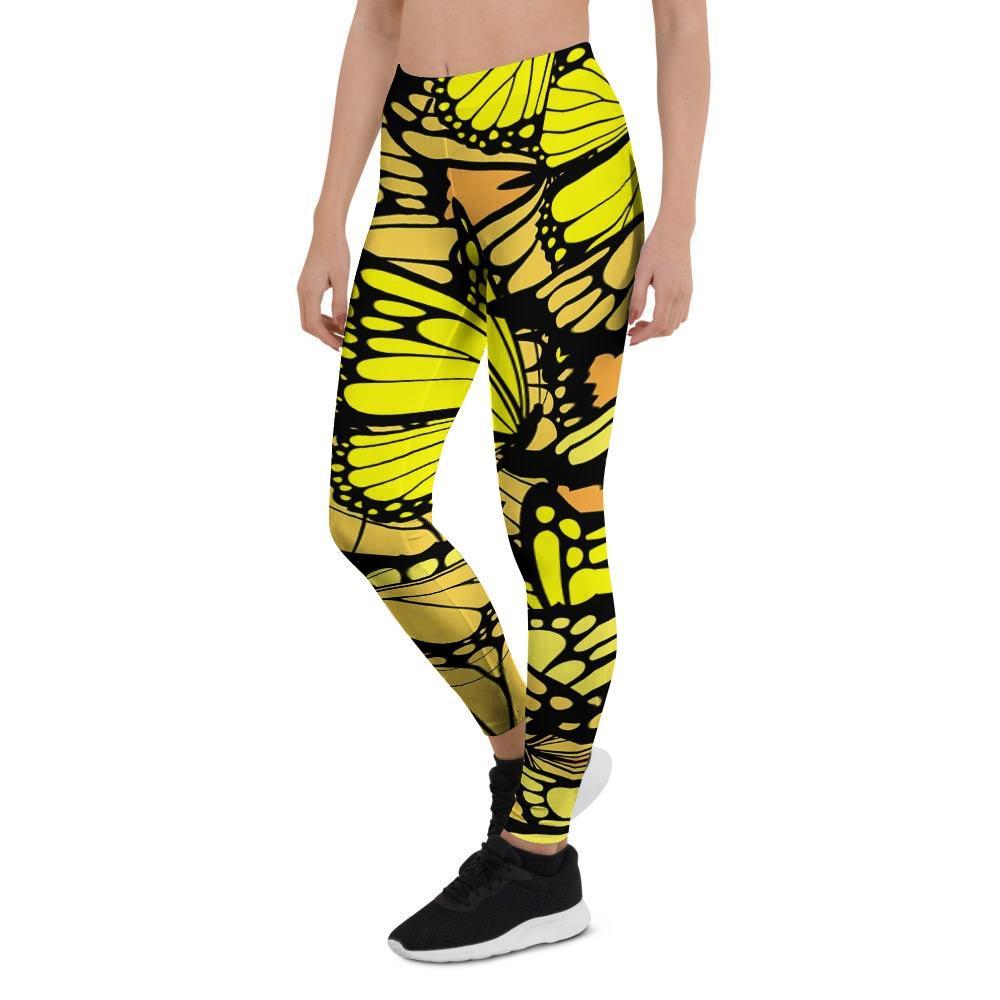 Yellow Monarch Butterfly Women's Leggings-grizzshop