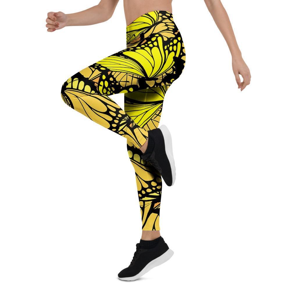 Yellow Monarch Butterfly Women's Leggings-grizzshop