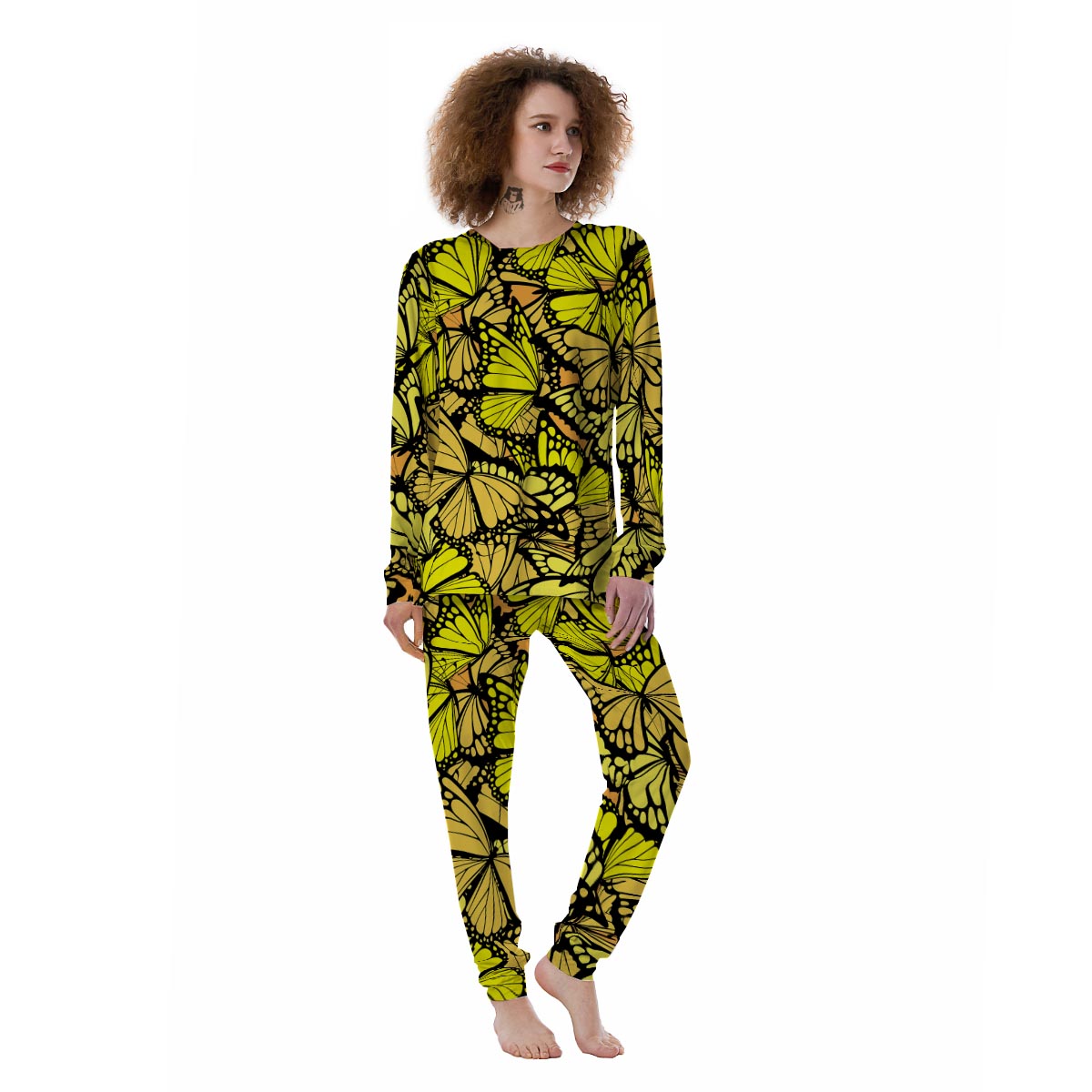 Yellow Monarch Butterfly Women's Pajamas-grizzshop