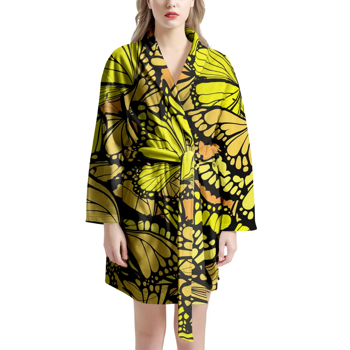 Yellow Monarch Butterfly Women's Robe-grizzshop