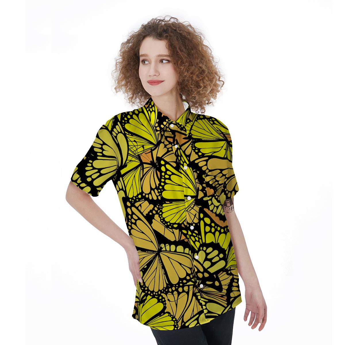 Yellow Monarch Butterfly Women's Short Sleeve Shirts-grizzshop