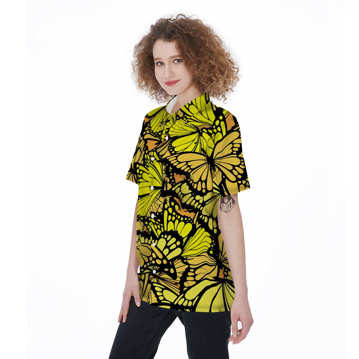 Yellow Monarch Butterfly Women's Short Sleeve Shirts-grizzshop
