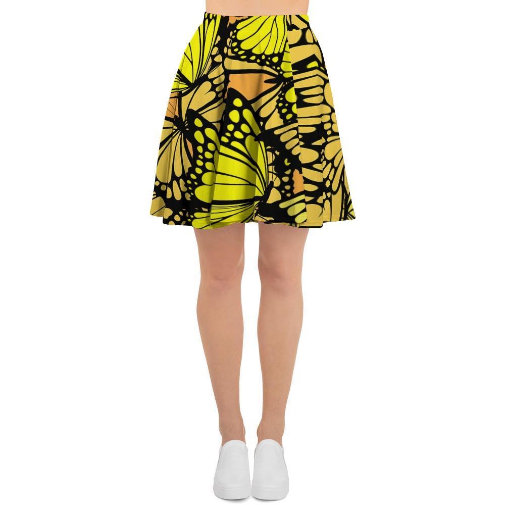 Yellow Monarch Butterfly Women's Skirt-grizzshop