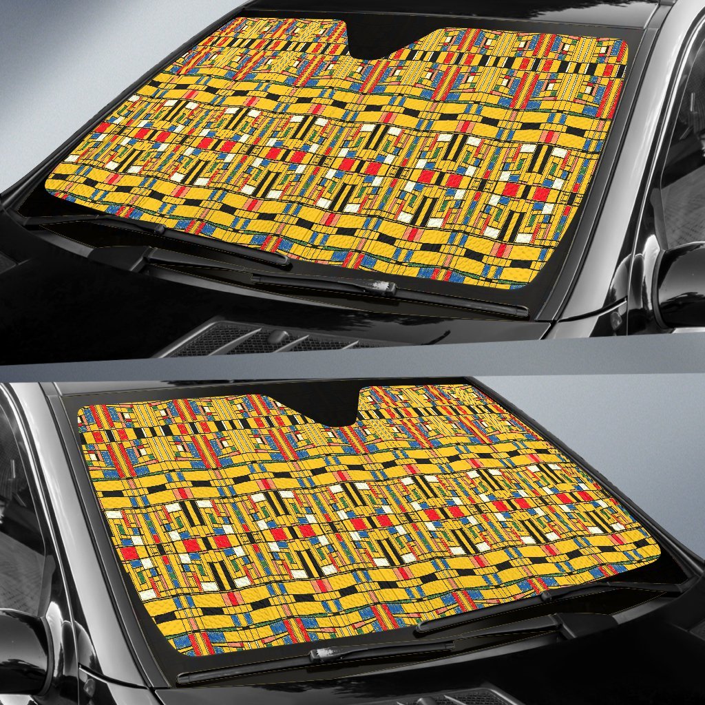 Yellow Mondrian Pattern Print Car Sun Shade-grizzshop