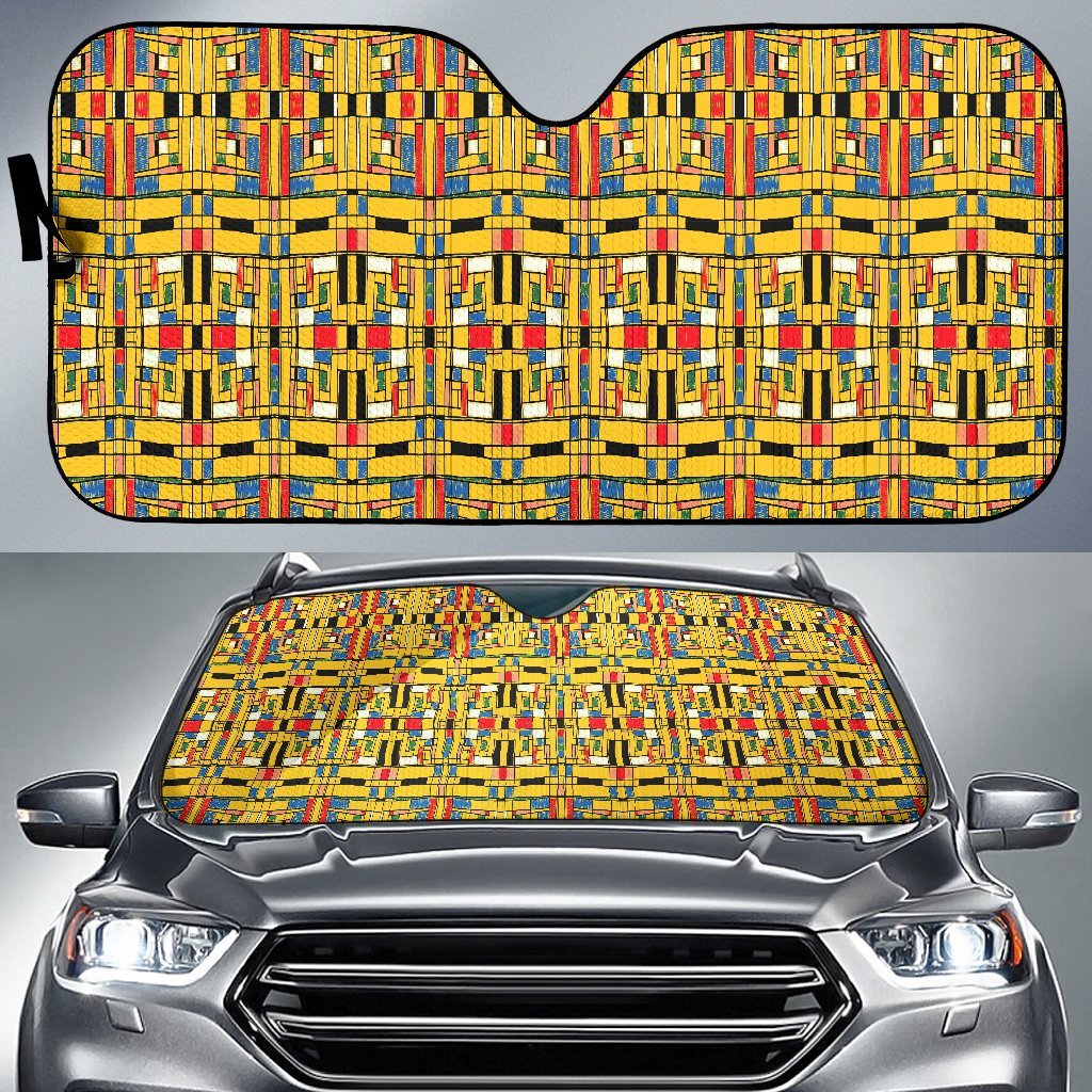 Yellow Mondrian Pattern Print Car Sun Shade-grizzshop