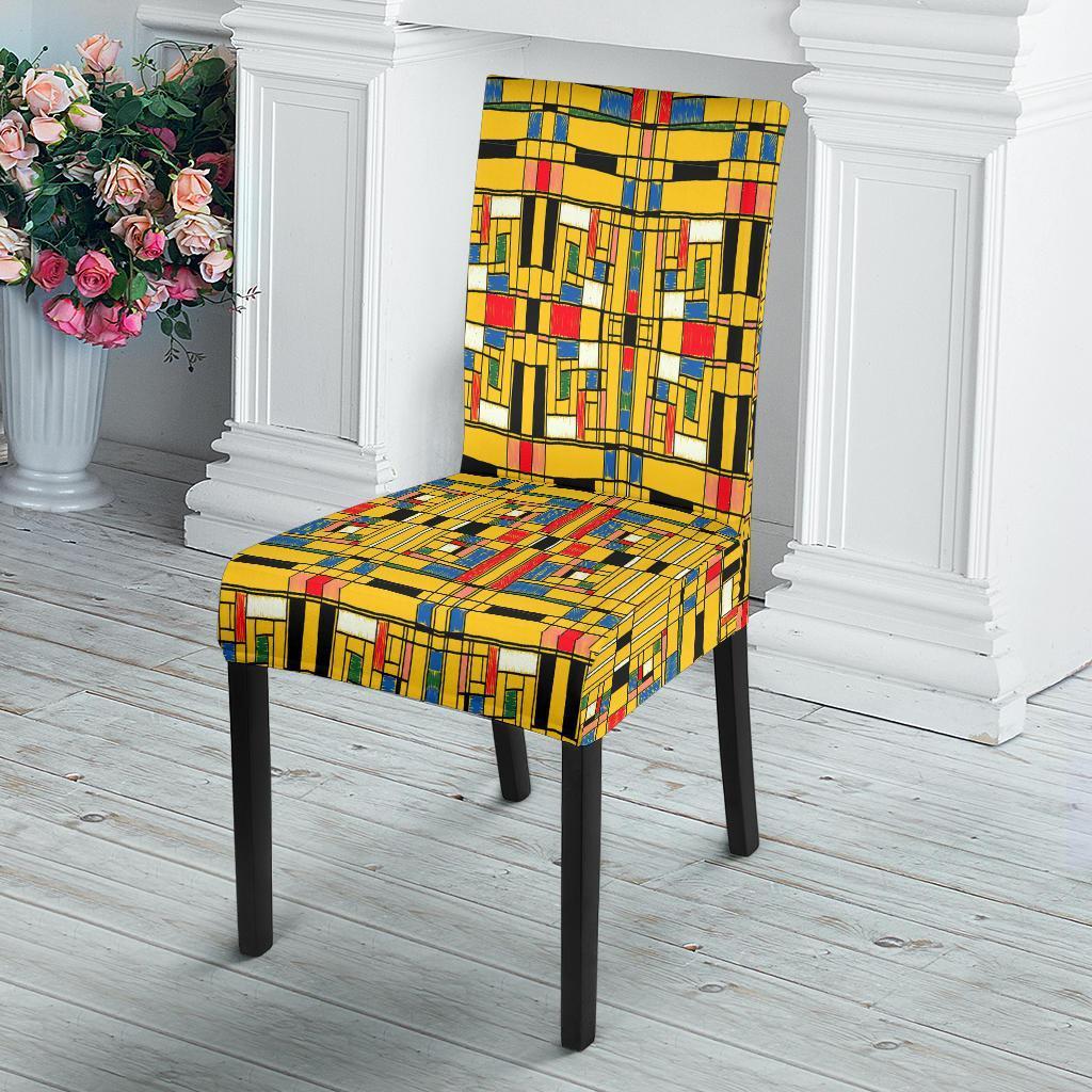 Yellow Mondrian Pattern Print Chair Cover-grizzshop