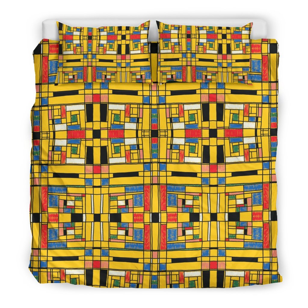 Yellow Mondrian Pattern Print Duvet Cover Bedding Set-grizzshop