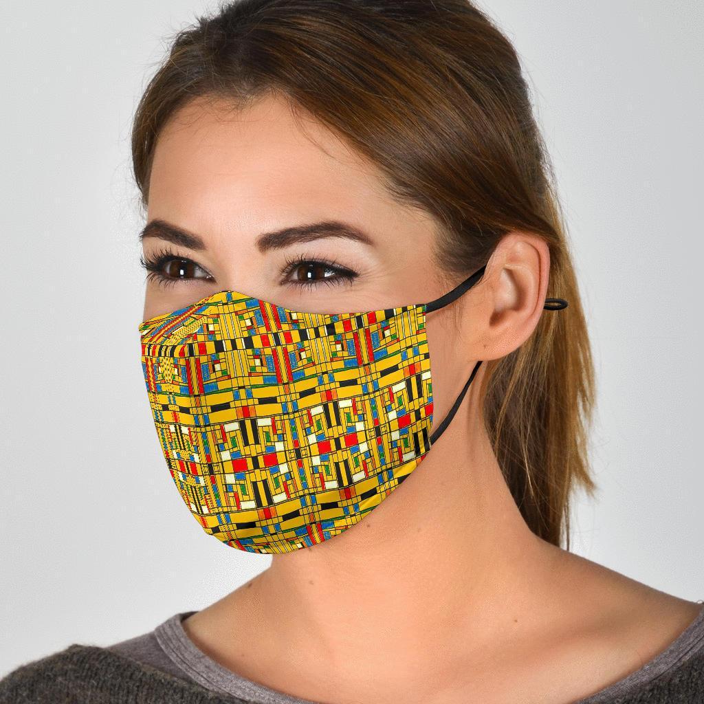 Yellow Mondrian Pattern Print Face Mask-grizzshop