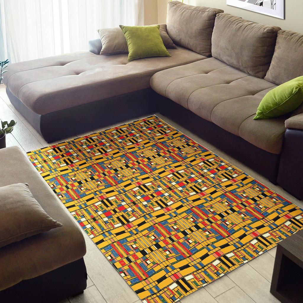 Yellow Mondrian Pattern Print Floor Mat-grizzshop