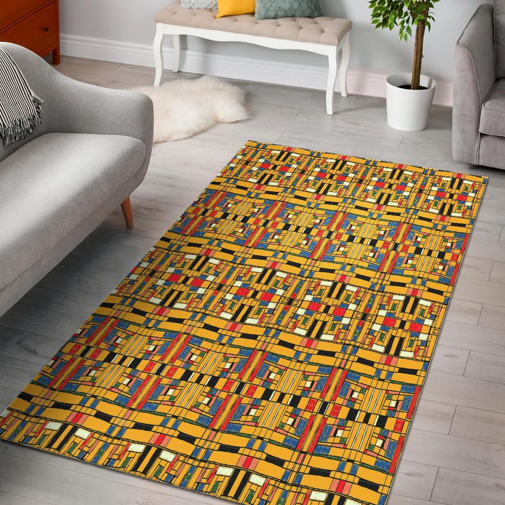 Yellow Mondrian Pattern Print Floor Mat-grizzshop