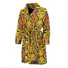 Yellow Mondrian Pattern Print Men Long Robe-grizzshop