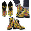 Yellow Mondrian Pattern Print Men Women Leather Boots-grizzshop
