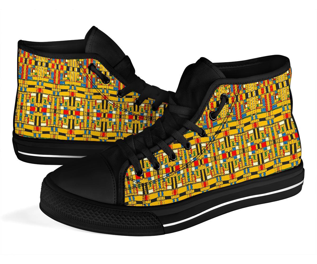 Yellow Mondrian Pattern Print Men Women's High Top Shoes-grizzshop