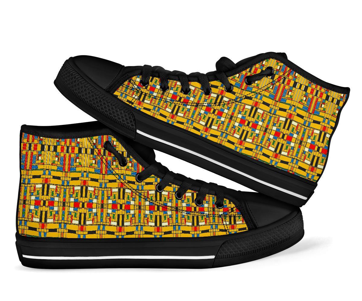 Yellow Mondrian Pattern Print Men Women's High Top Shoes-grizzshop