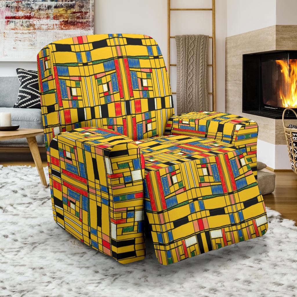 Yellow Mondrian Pattern Print Recliner Cover-grizzshop