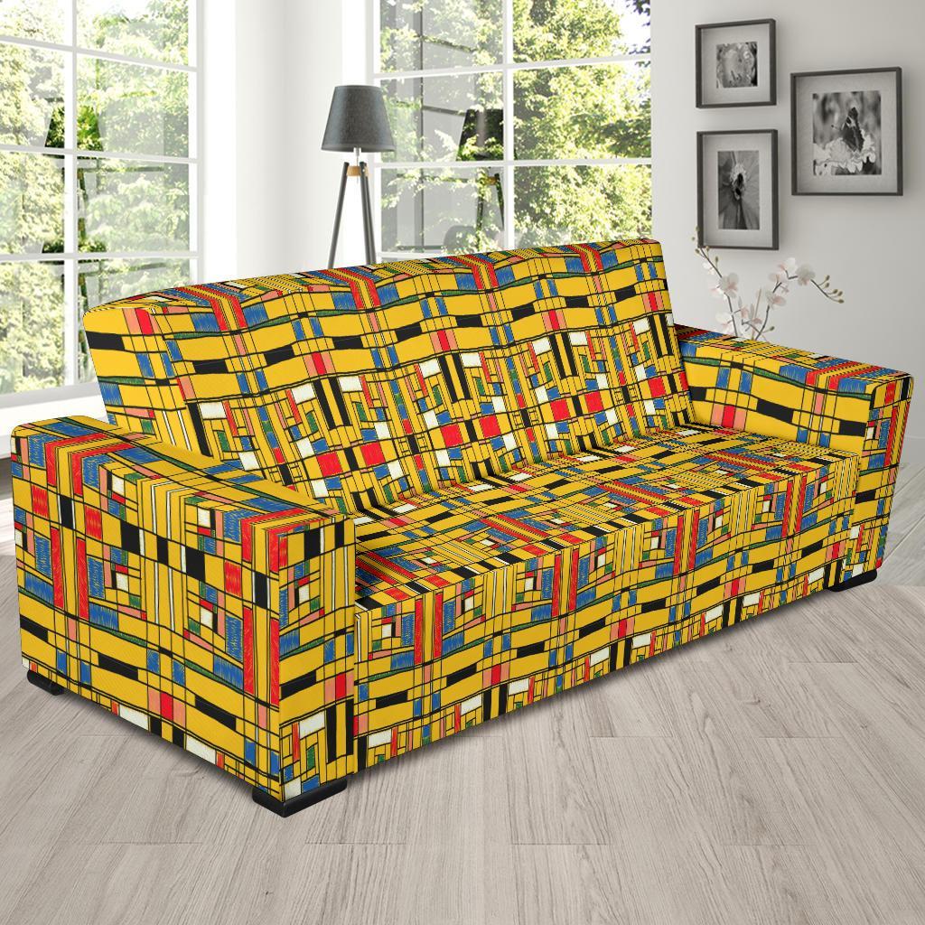 Yellow Mondrian Pattern Print Sofa Covers-grizzshop