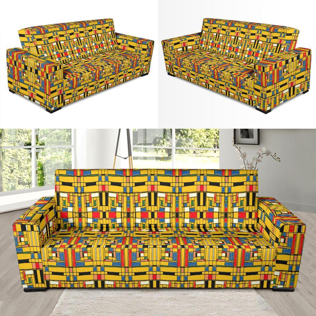 Yellow Mondrian Pattern Print Sofa Covers-grizzshop