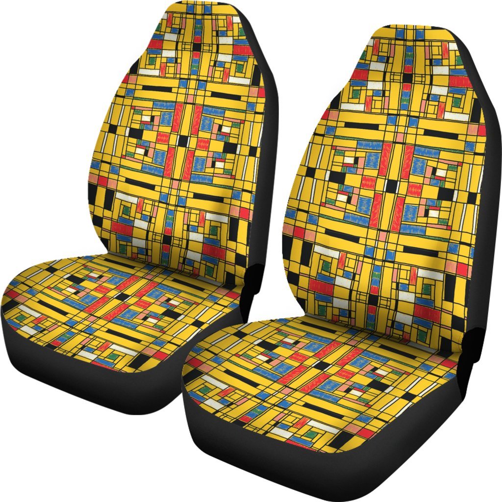 Yellow Mondrian Pattern Print Universal Fit Car Seat Cover-grizzshop