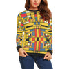 Yellow Mondrian Pattern Print Women Crewneck Sweatshirt-grizzshop