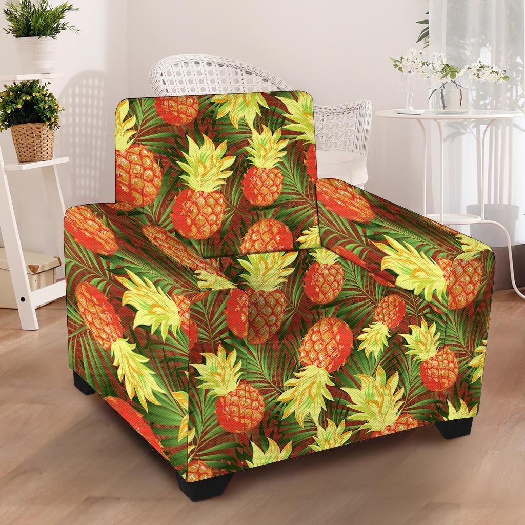 Yellow Neon Pineapple Hawaiian Print Armchair Cover-grizzshop