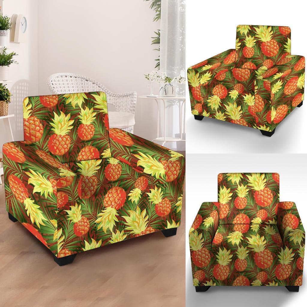 Yellow Neon Pineapple Hawaiian Print Armchair Cover-grizzshop