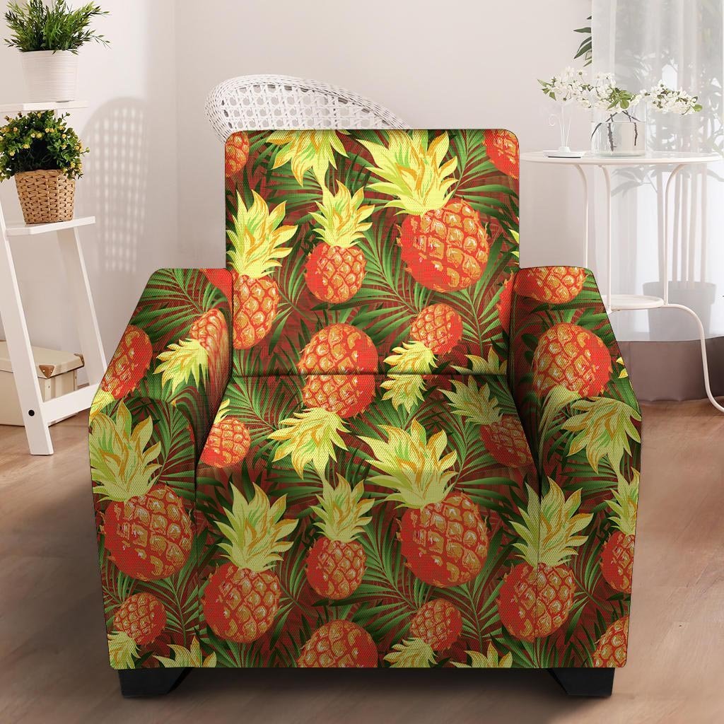 Yellow Neon Pineapple Hawaiian Print Armchair Cover-grizzshop