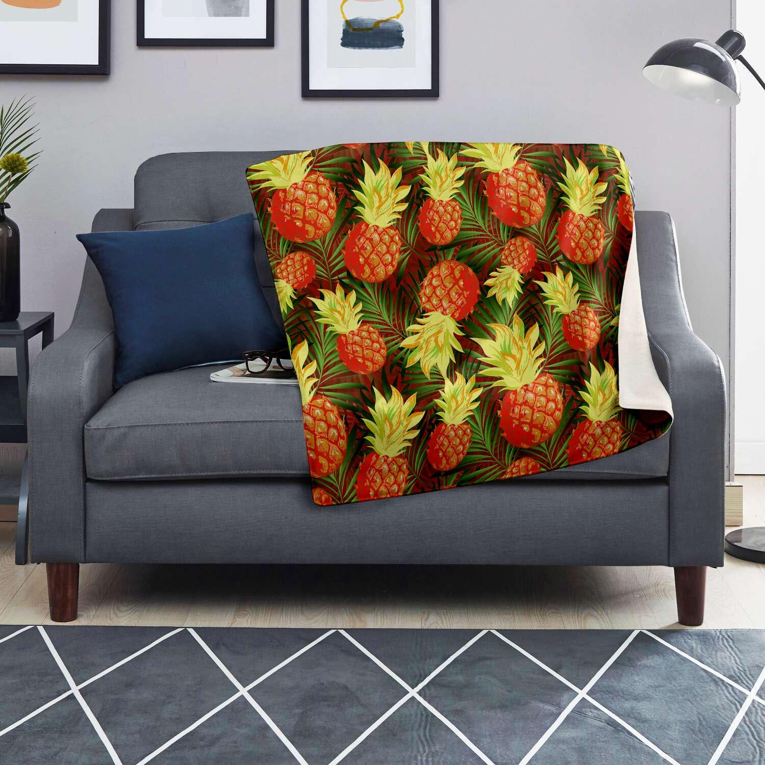 Yellow Neon Pineapple Hawaiian Print Blanket-grizzshop