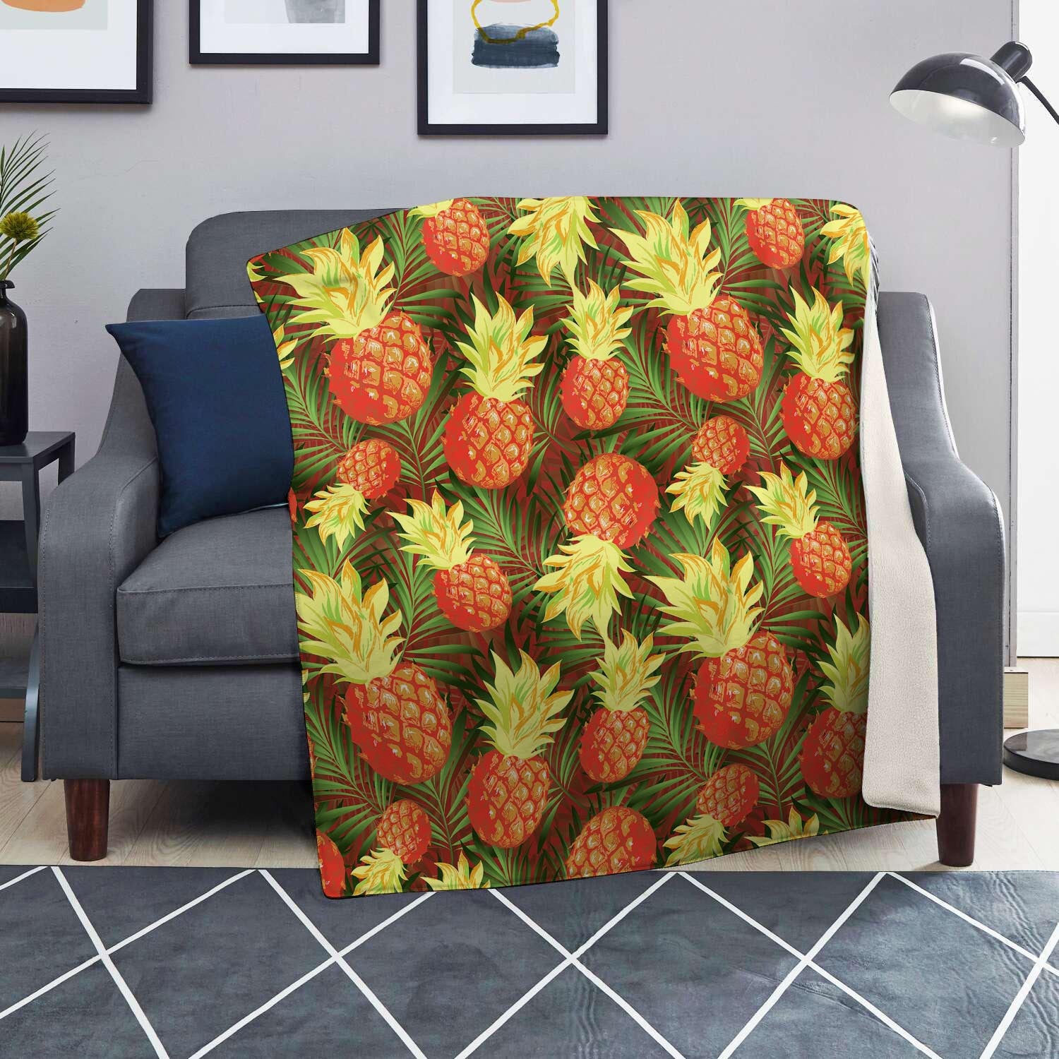 Yellow Neon Pineapple Hawaiian Print Blanket-grizzshop