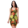 Yellow Neon Pineapple Hawaiian Print Bodycon Dress-grizzshop