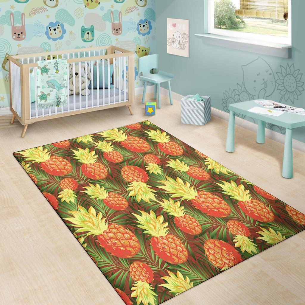 Yellow Neon Pineapple Hawaiian Print Floor Mat-grizzshop