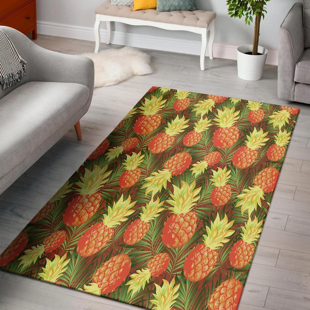 Yellow Neon Pineapple Hawaiian Print Floor Mat-grizzshop