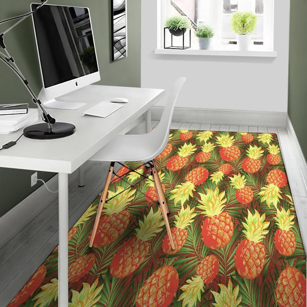 Yellow Neon Pineapple Hawaiian Print Floor Mat-grizzshop
