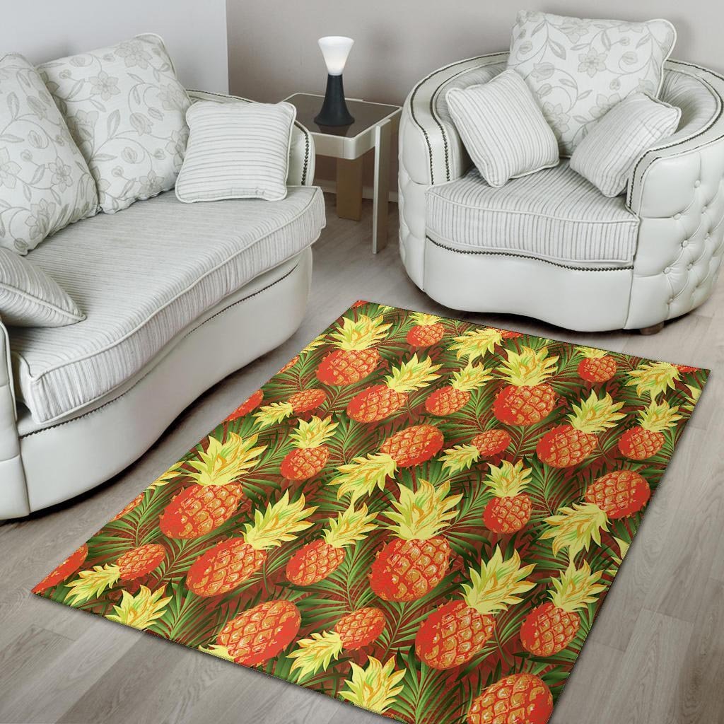 Yellow Neon Pineapple Hawaiian Print Floor Mat-grizzshop
