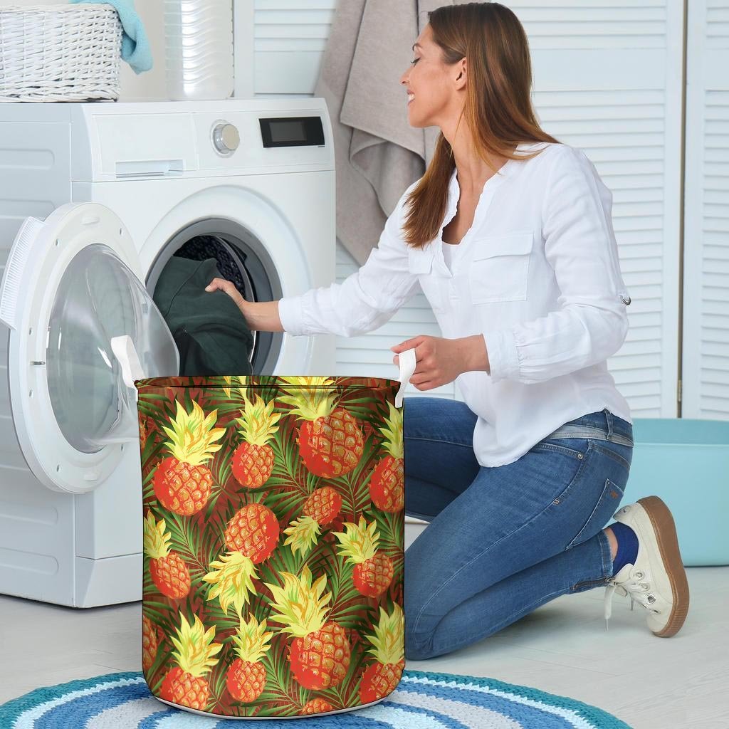Yellow Neon Pineapple Hawaiian Print Laundry Basket-grizzshop