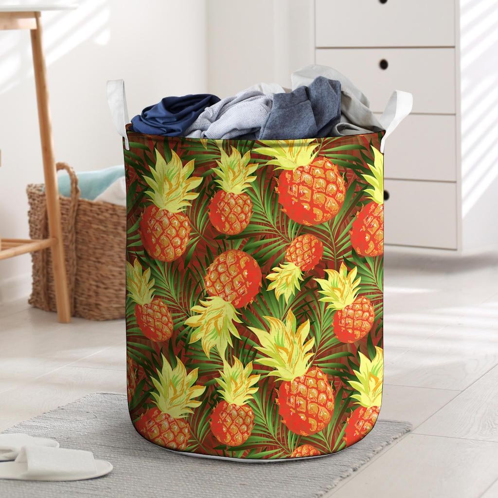 Yellow Neon Pineapple Hawaiian Print Laundry Basket-grizzshop