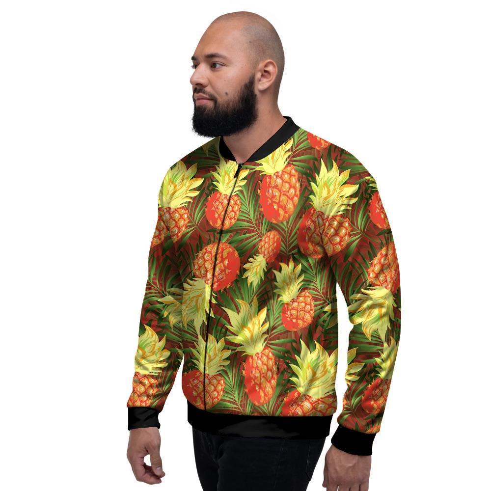 Yellow Neon Pineapple Hawaiian Print Men's Bomber Jacket-grizzshop