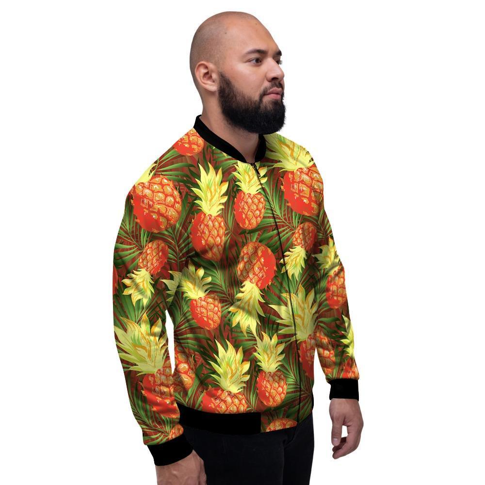 Yellow Neon Pineapple Hawaiian Print Men's Bomber Jacket-grizzshop