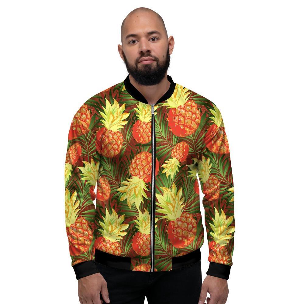 Yellow Neon Pineapple Hawaiian Print Men's Bomber Jacket-grizzshop