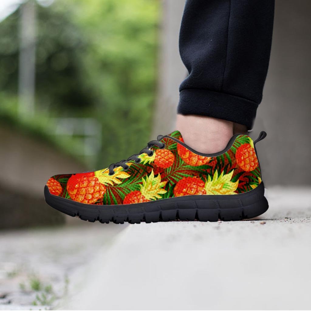 Yellow Neon Pineapple Hawaiian Print Men's Sneakers-grizzshop