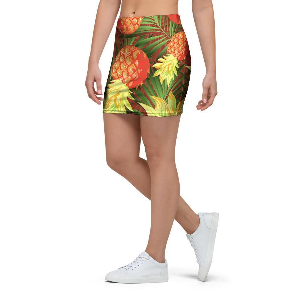 Yellow Neon Pineapple Hawaiian Print Mini Skirt-grizzshop