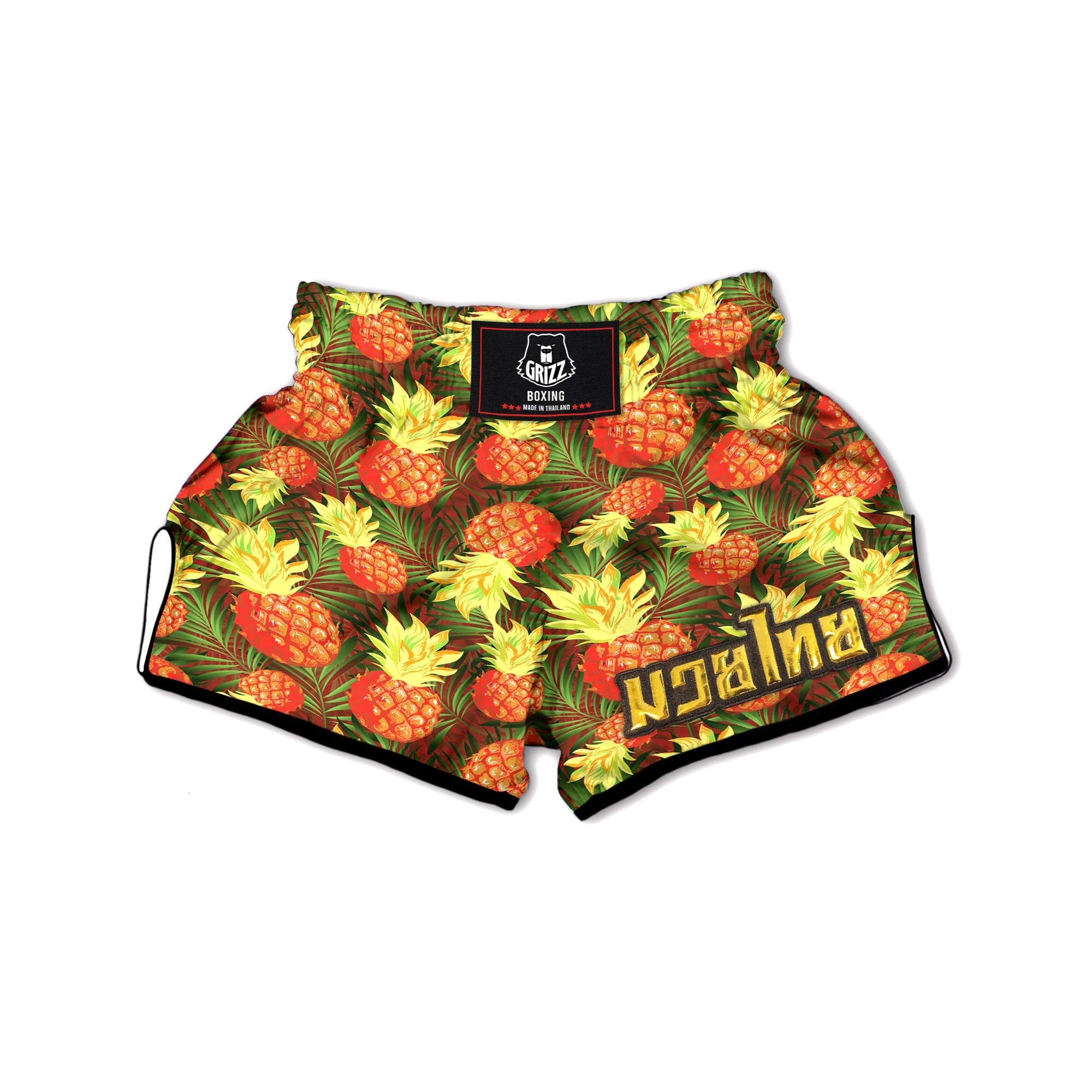 Yellow Neon Pineapple Hawaiian Print Muay Thai Boxing Shorts-grizzshop