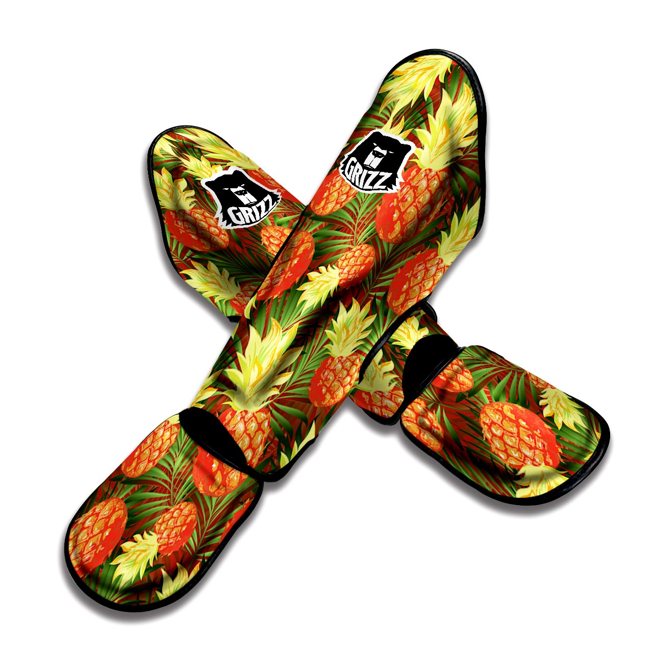 Yellow Neon Pineapple Hawaiian Print Muay Thai Shin Guard-grizzshop