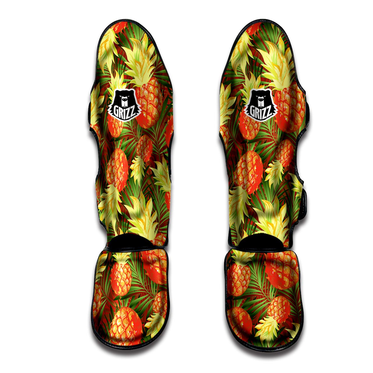 Yellow Neon Pineapple Hawaiian Print Muay Thai Shin Guard-grizzshop