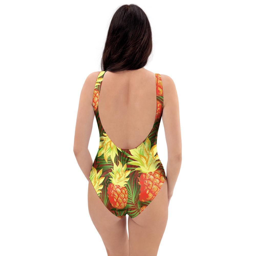 Yellow Neon Pineapple Hawaiian Print One Piece Swimsuite-grizzshop