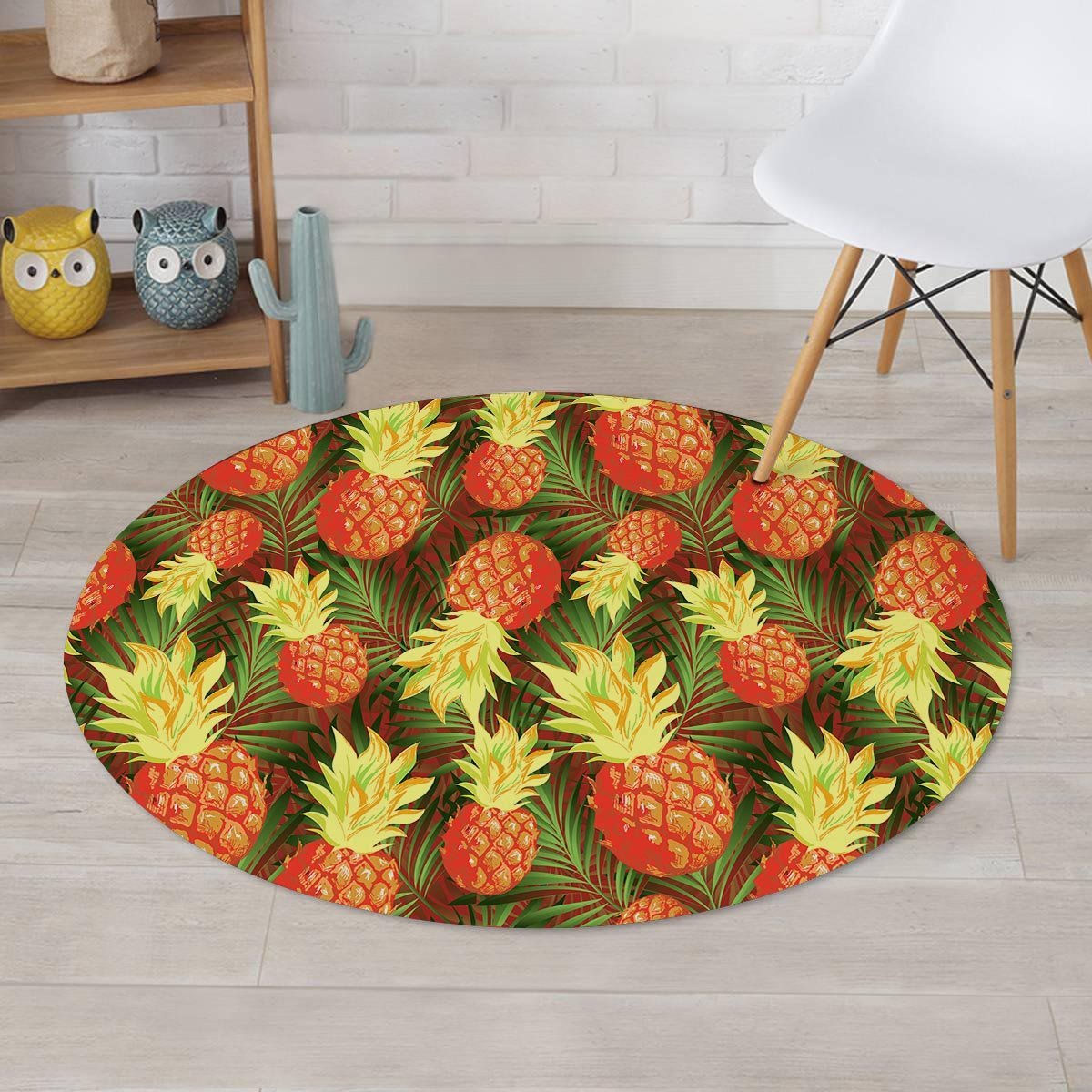 Yellow Neon Pineapple Hawaiian Print Round Rug-grizzshop