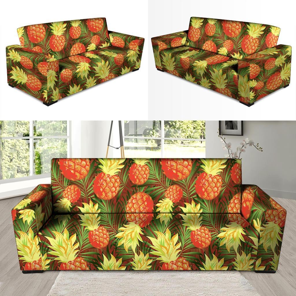 Yellow Neon Pineapple Hawaiian Print Sofa Cover-grizzshop